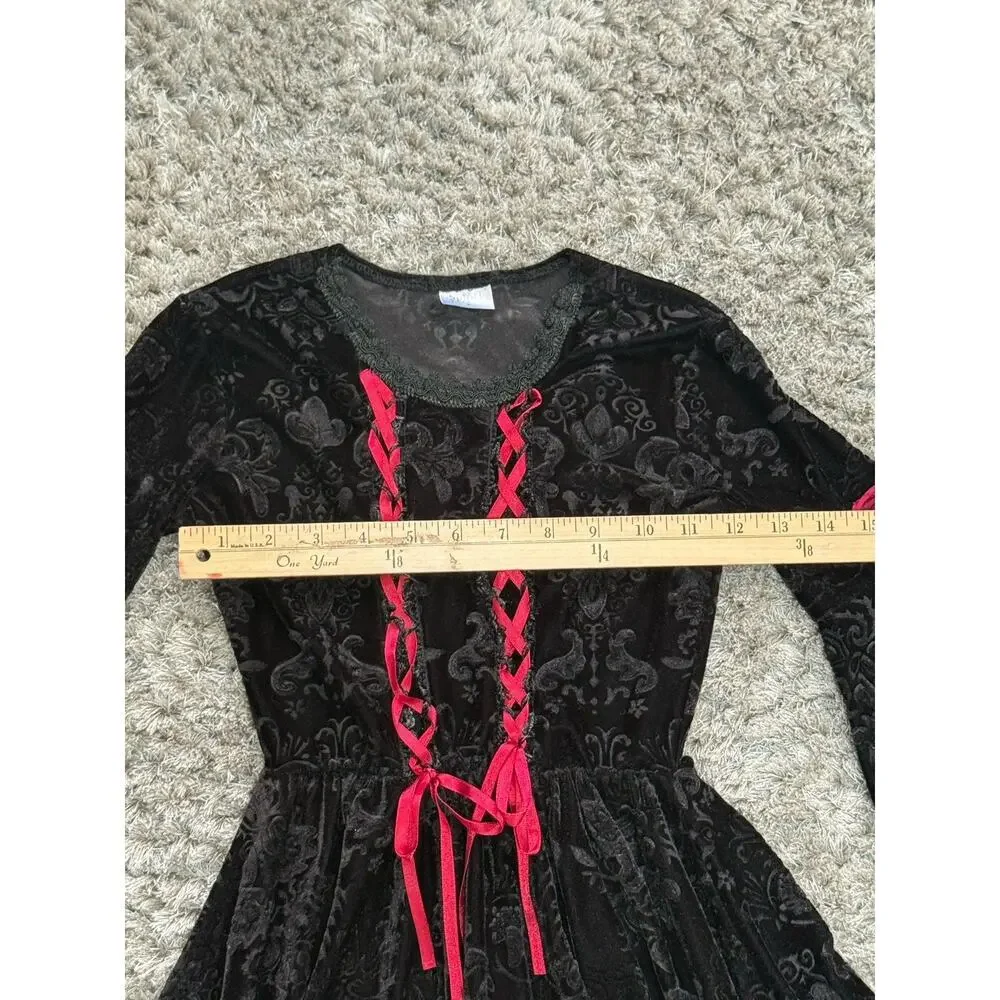 Gothic Velvet Lace Bell Sleeve Dress Girls S Black Witchy Renaissance Costume